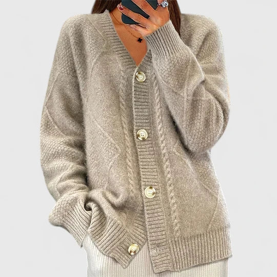 Elegante lange Strickjacke für Damen in Khaki