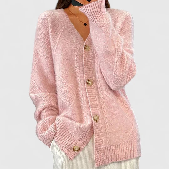 Elegante lange Strickjacke für Damen in Rosa