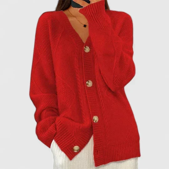 Elegante lange Strickjacke für Damen in Rot