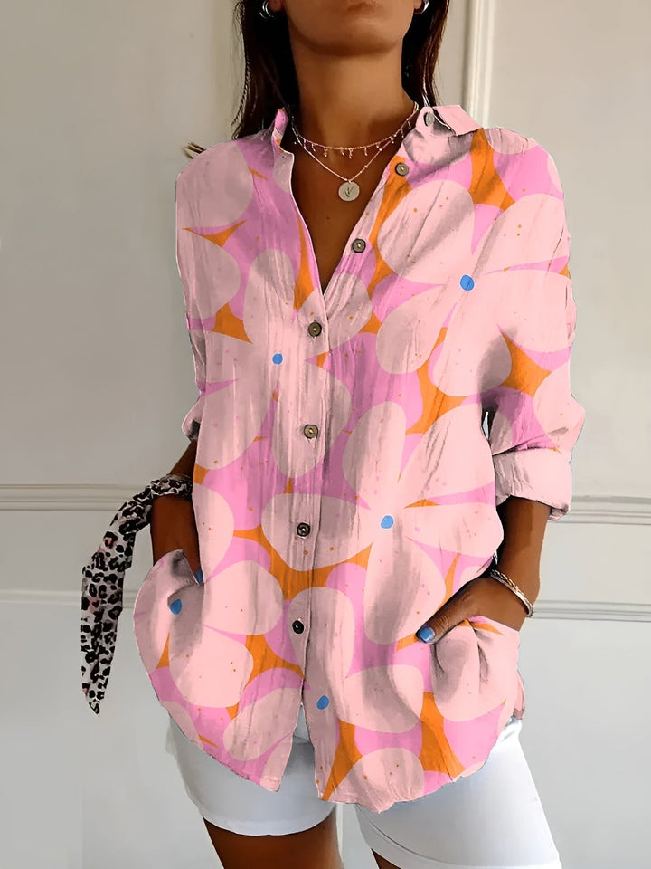 Elegante Leinenbluse mit Mustern in Pink Floral