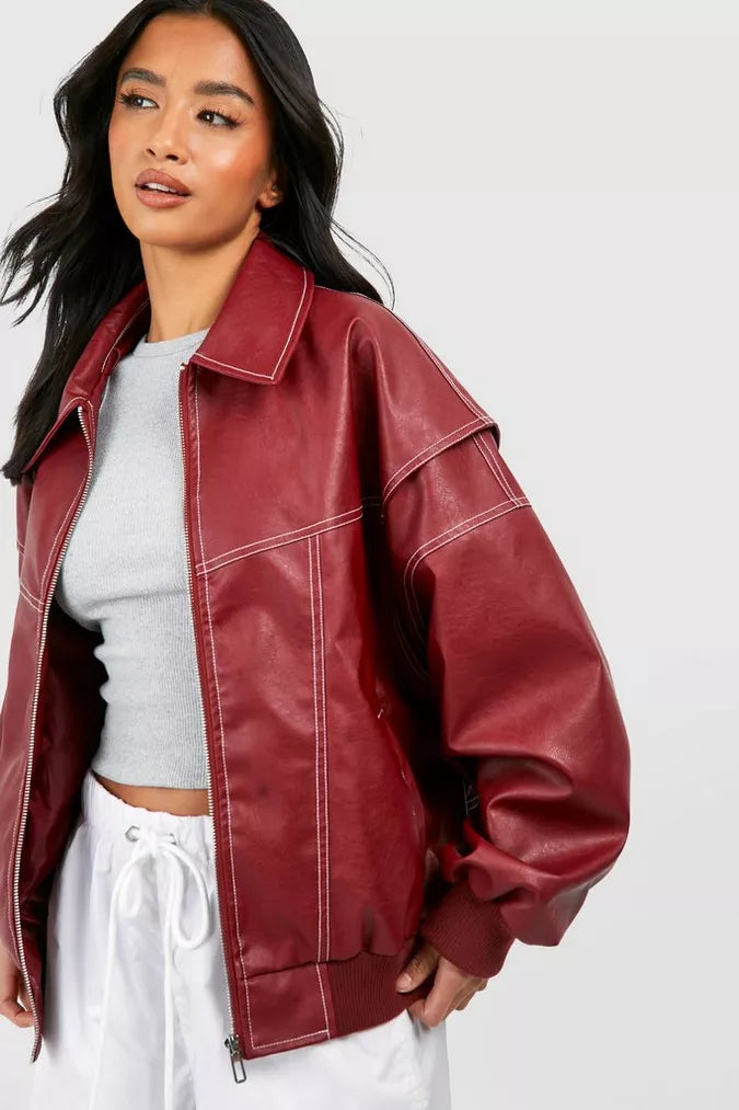 Elegante Oversize-Jacke im Bomberstil in Weinrot