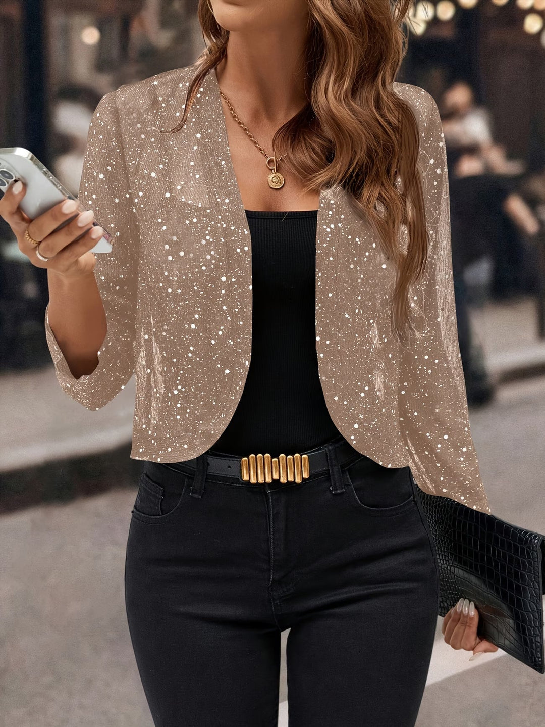 Elegante Pailletten Jacke für Damen in Beige