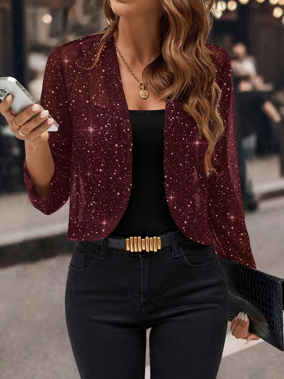 Elegante Pailletten Jacke für Damen in Bordeaux