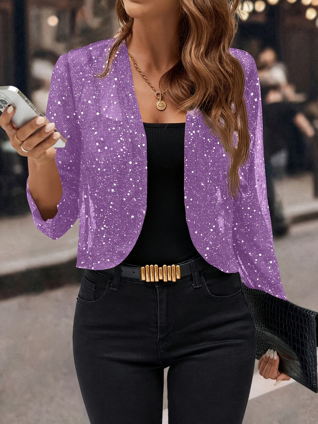 Elegante Pailletten Jacke für Damen in Lila