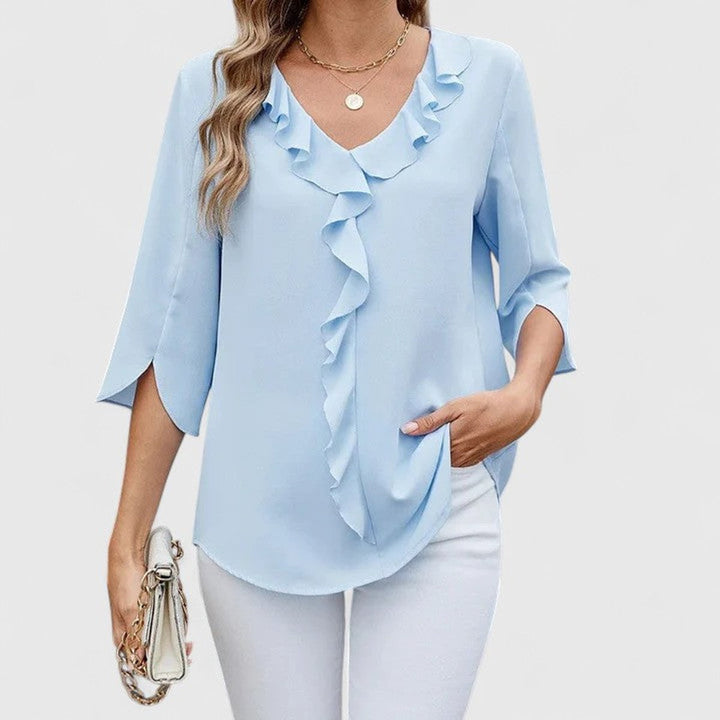 Elegante Rüschen-Bluse mit V-Ausschnitt