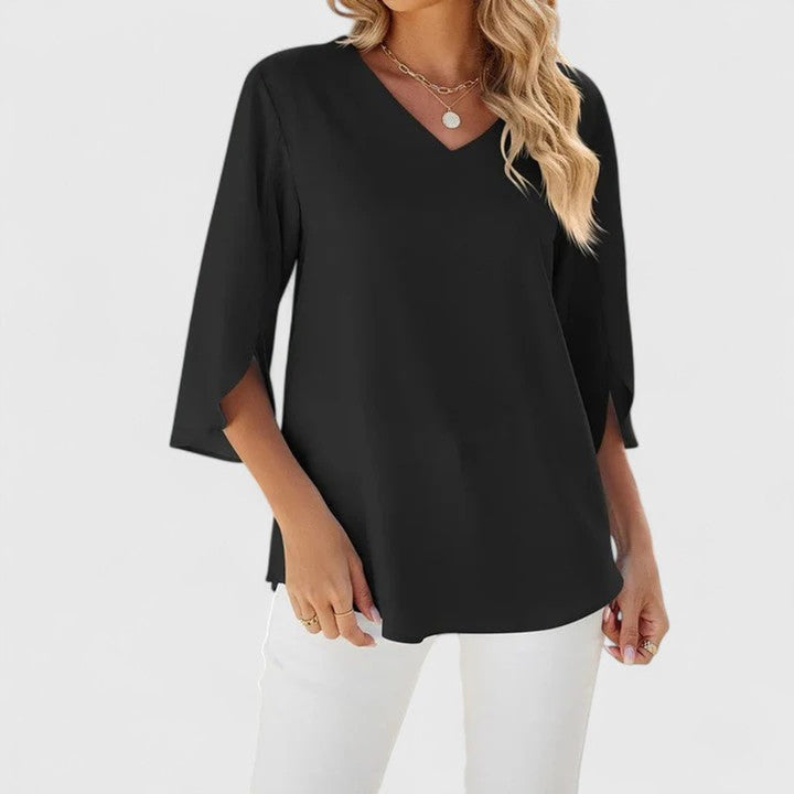 Elegante Rüschen-Bluse mit V-Ausschnitt in Classic Black