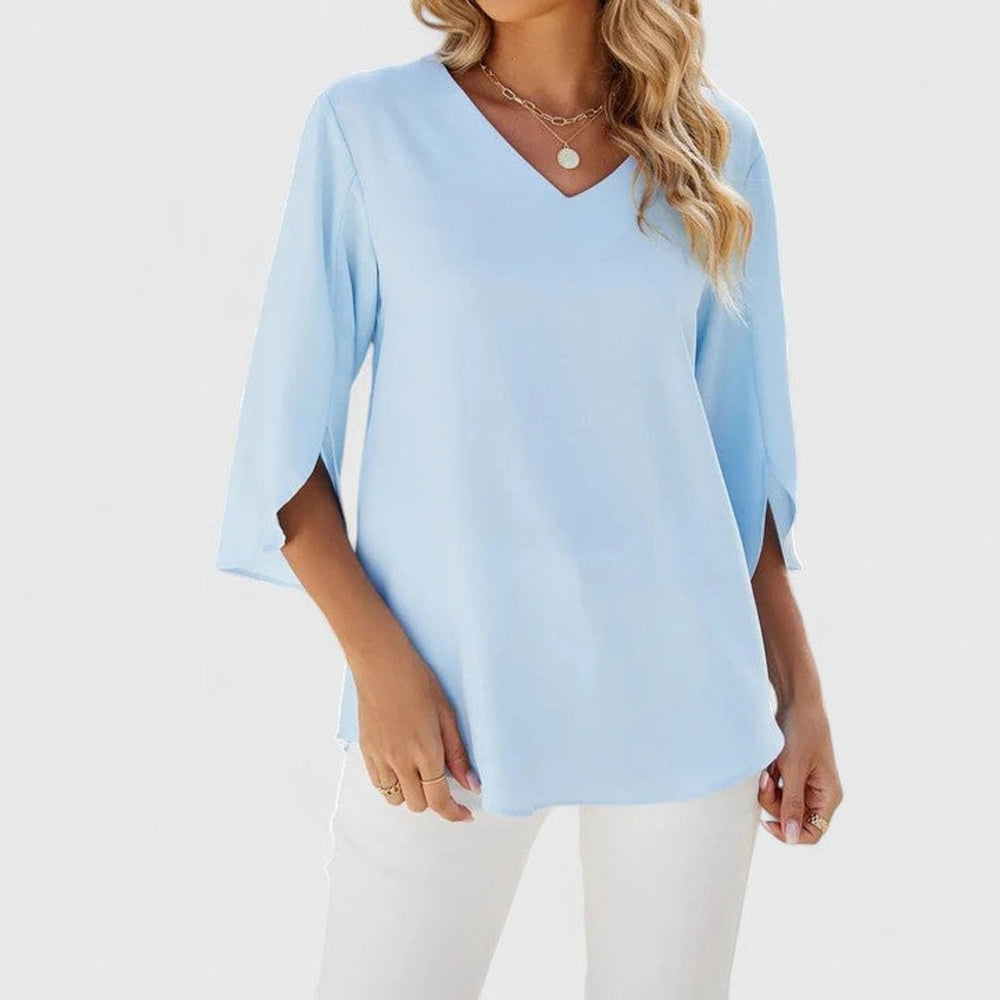 Elegante Rüschen-Bluse mit V-Ausschnitt in Classic Blue