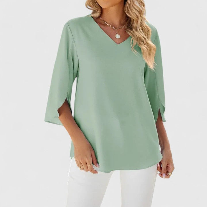 Elegante Rüschen-Bluse mit V-Ausschnitt in Classic Green