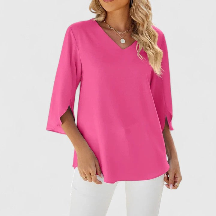 Elegante Rüschen-Bluse mit V-Ausschnitt in Classic Pink
