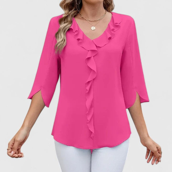 Elegante Rüschen-Bluse mit V-Ausschnitt in Rosa