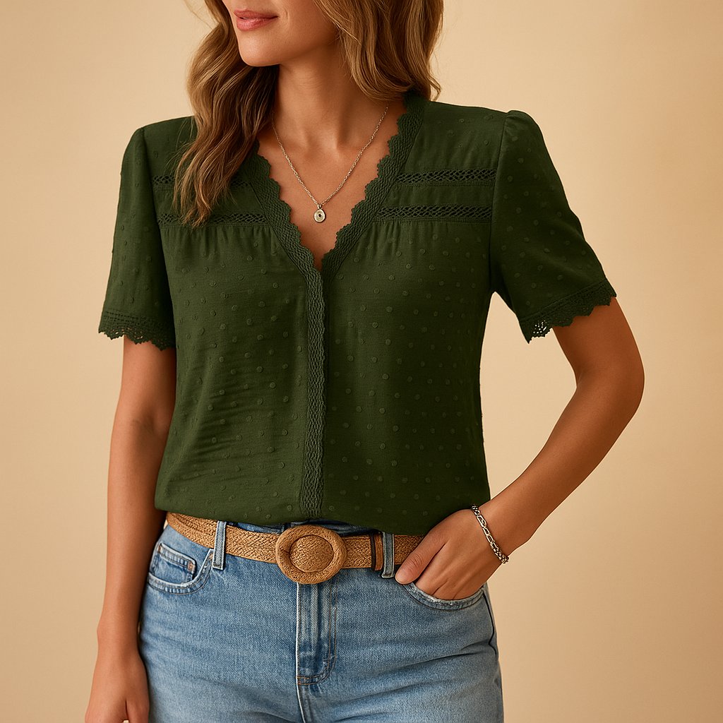 Elegante Spitzen-Bluse in Army Green