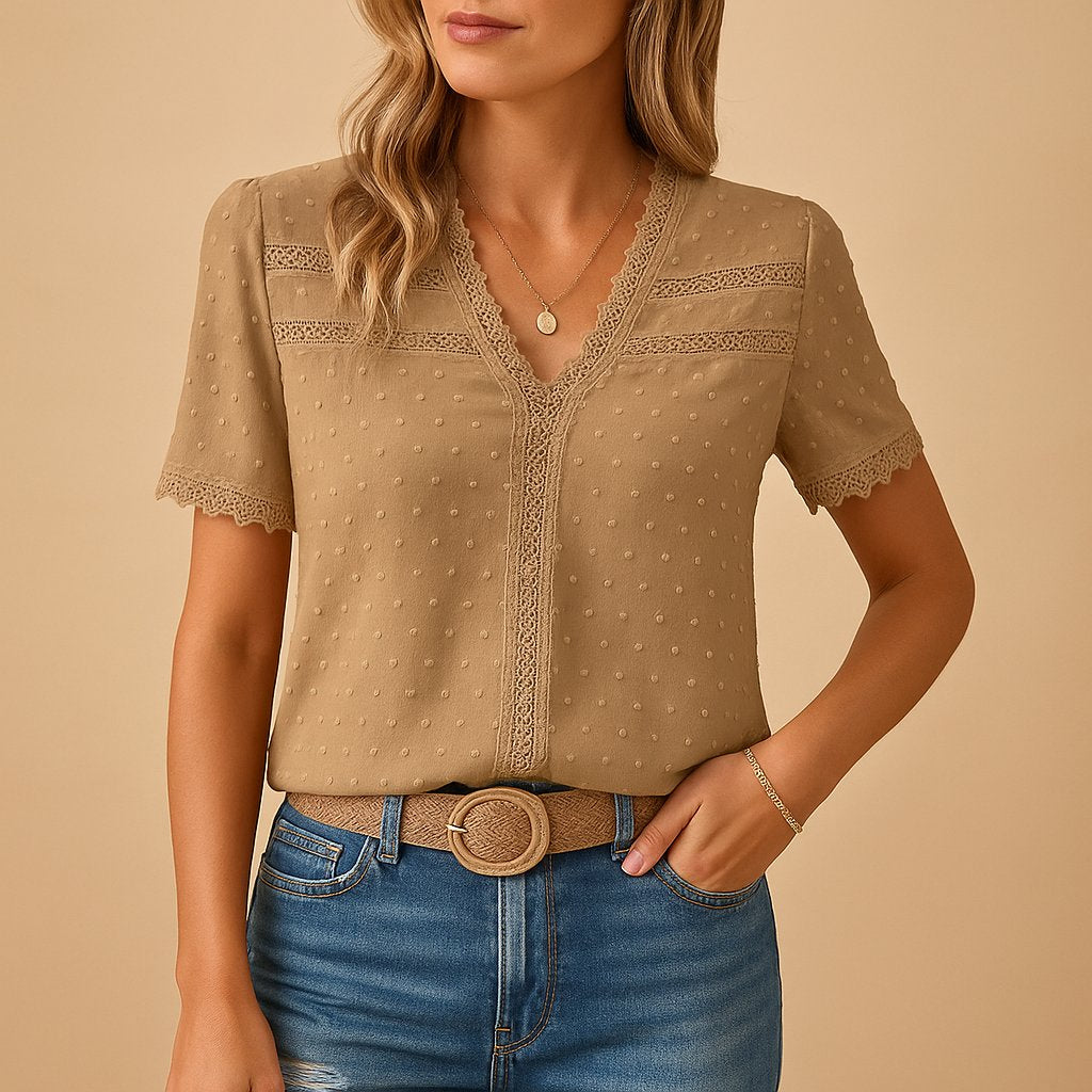Elegante Spitzen-Bluse in Khaki