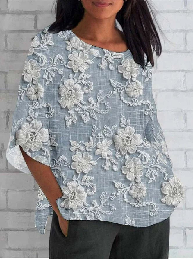 Elegante Stickerei-Bluse in Blau