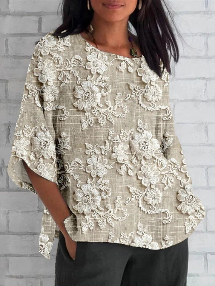 Elegante Stickerei-Bluse in Khaki