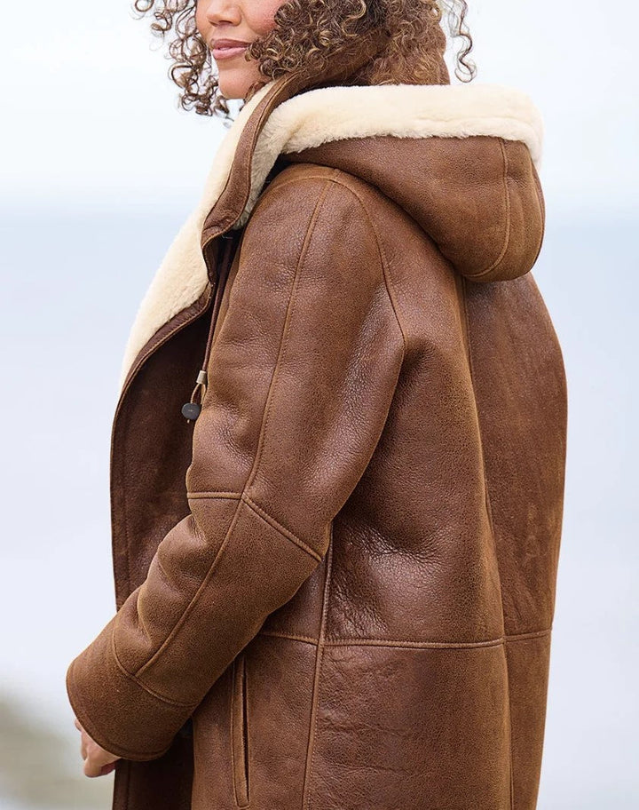 Elegante strukturierte Damen Winterjacke in Braun (2)