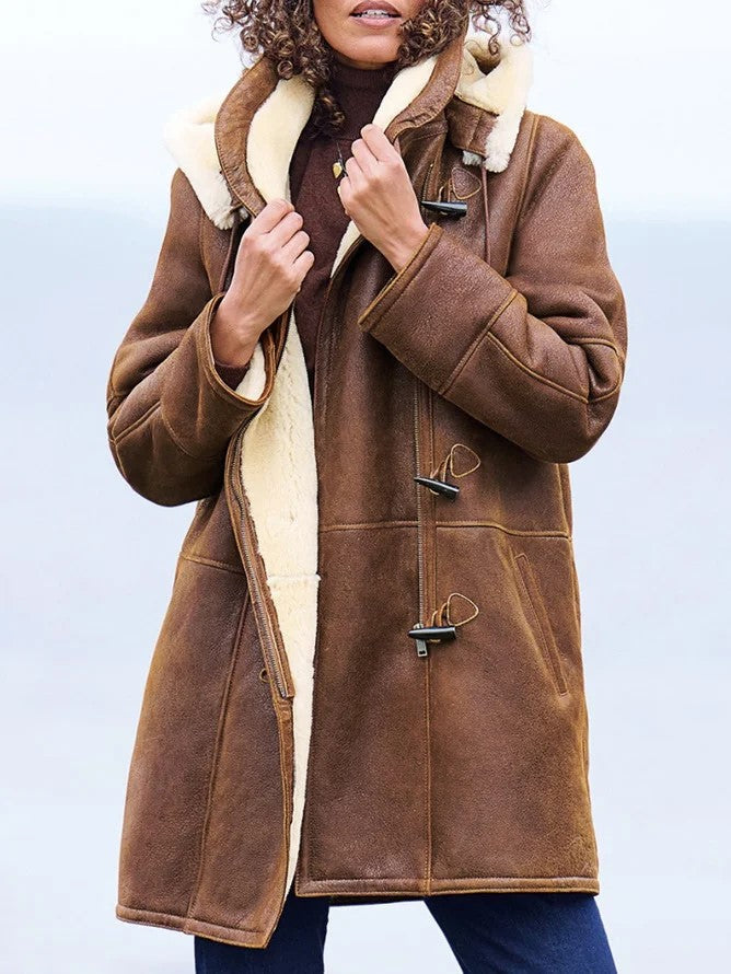 Elegante strukturierte Damen Winterjacke in Braun in Braun