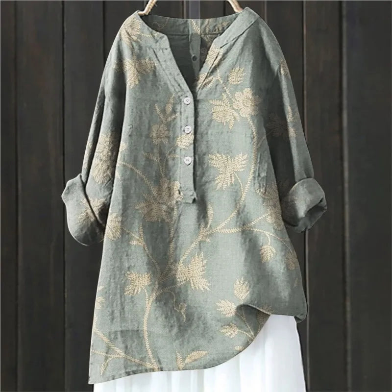 Elegante Vintage-Bluse mit Blumenmuster in Grau