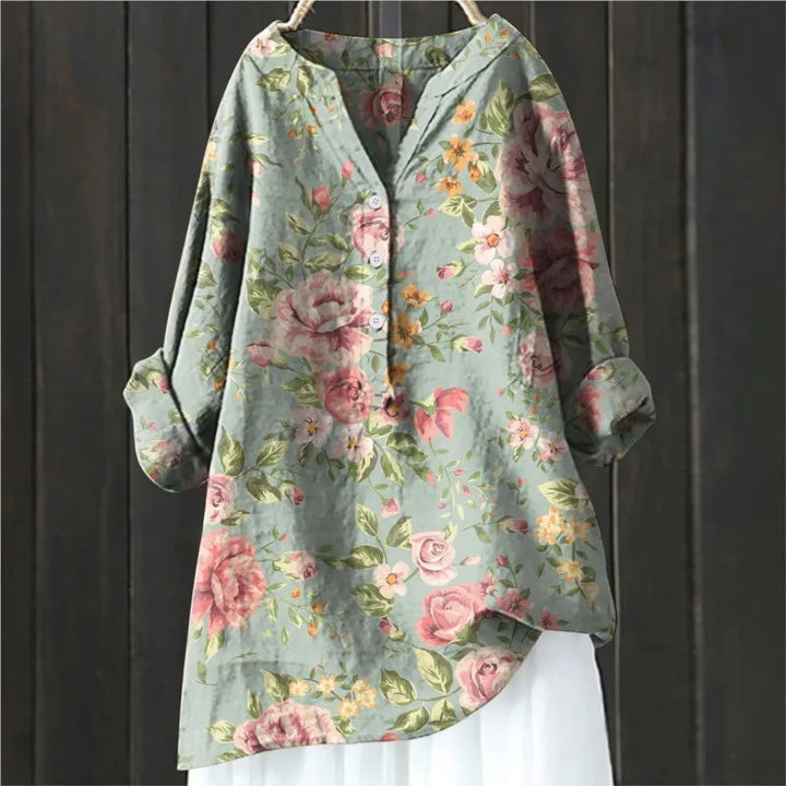 Elegante Vintage-Bluse mit Blumenmuster in Hellgrün