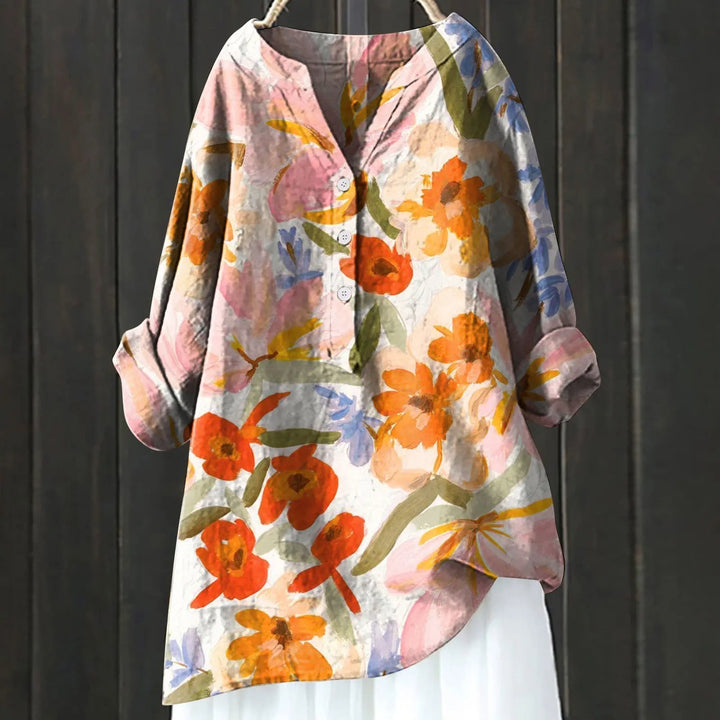 Elegante Vintage-Bluse mit Blumenmuster in Orange