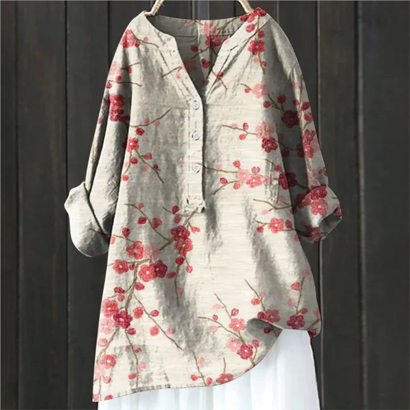 Elegante Vintage-Bluse mit Blumenmuster in Rot