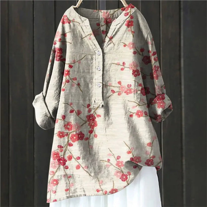 Elegante Vintage-Bluse mit Blumenmuster in Rot