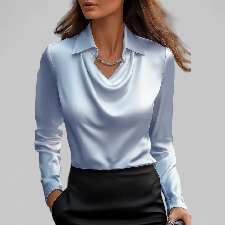 Elegante Wasserfallausschnitt Satinbluse für Damen in Blau