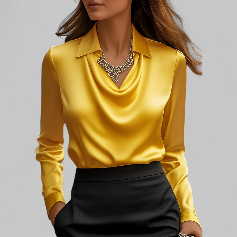 Elegante Wasserfallausschnitt Satinbluse für Damen in Gelb