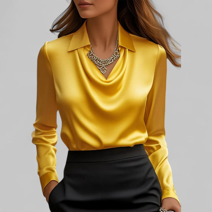 Elegante Wasserfallausschnitt Satinbluse für Damen in Gelb