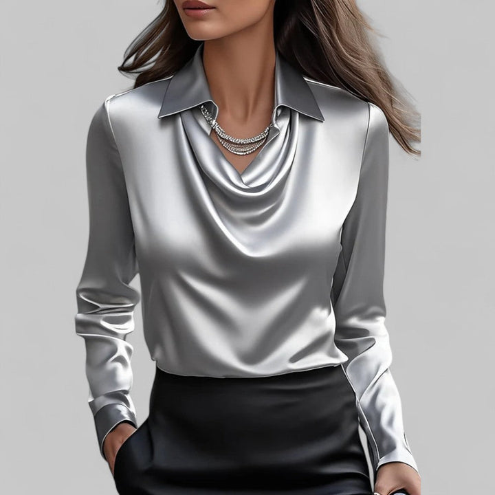 Elegante Wasserfallausschnitt Satinbluse für Damen in Grau