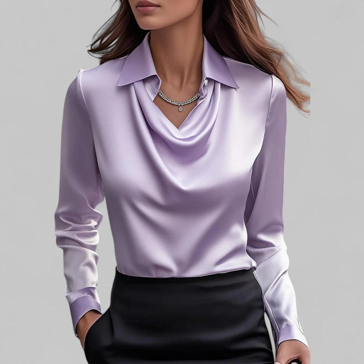 Elegante Wasserfallausschnitt Satinbluse für Damen in Lila