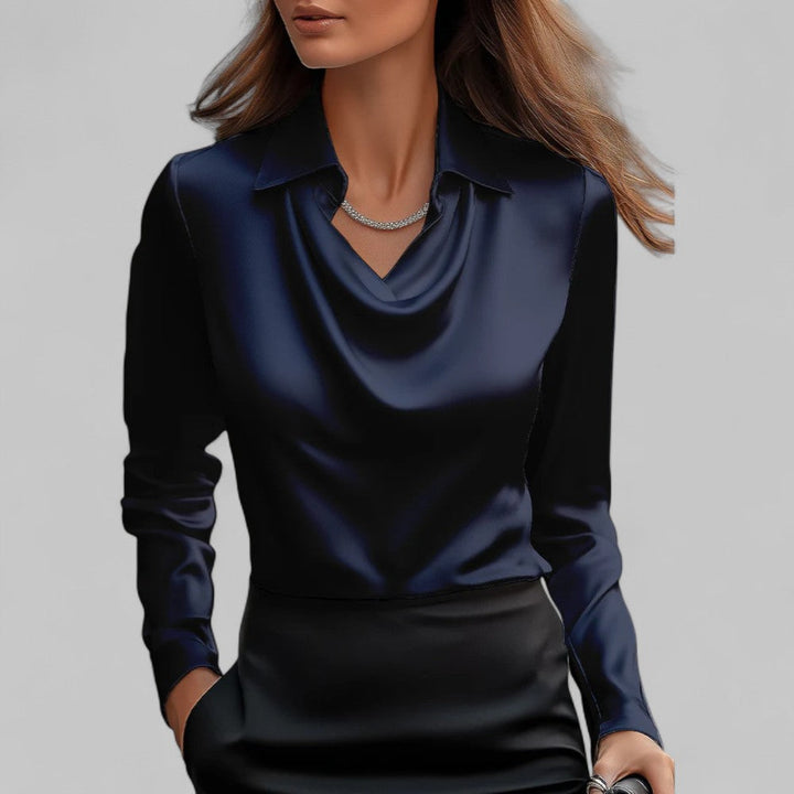 Elegante Wasserfallausschnitt Satinbluse für Damen in Marineblau