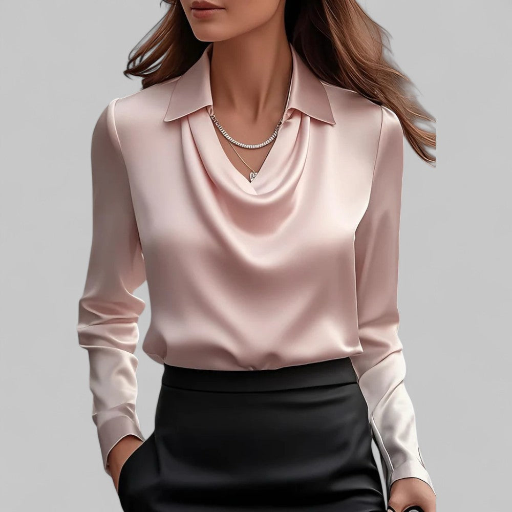 Elegante Wasserfallausschnitt Satinbluse für Damen in Rosa