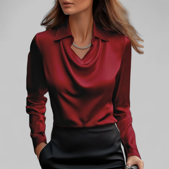 Elegante Wasserfallausschnitt Satinbluse für Damen in Rot