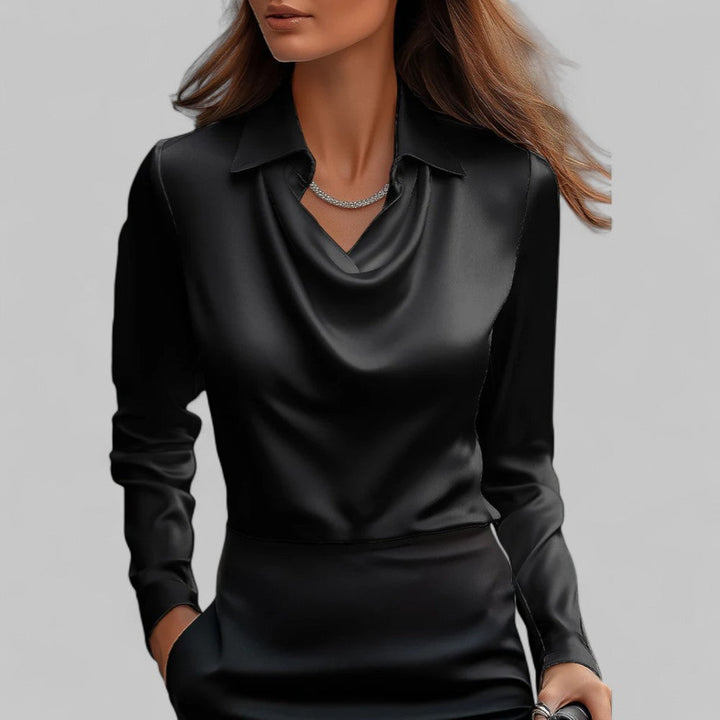 Elegante Wasserfallausschnitt Satinbluse für Damen in Schwarz
