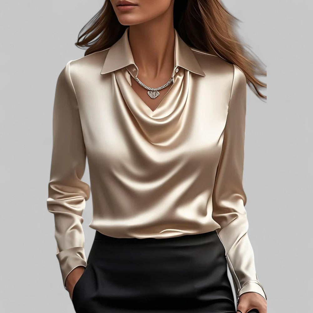 Elegante Wasserfallausschnitt Satinbluse für Damen in Sekt