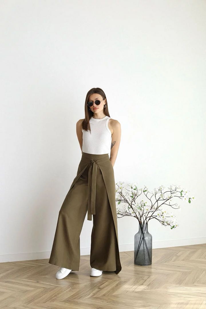 Elegante Weite Sommerhose in Khaki