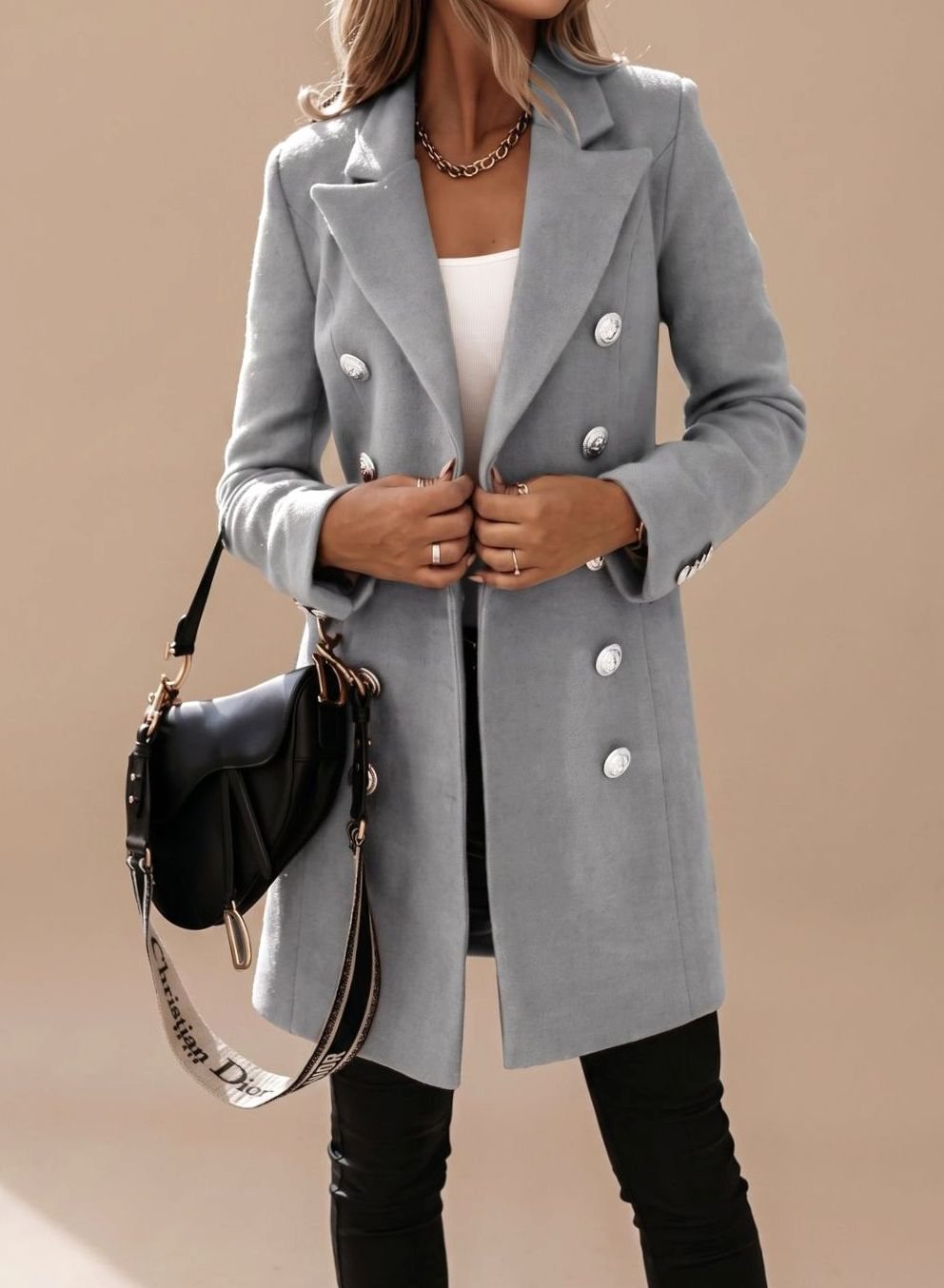 Elegante Winterjacke Damen Slim-Fit Langmantel in Grau