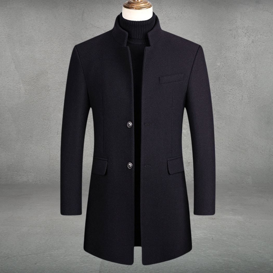 Eleganter Business-Mantel aus Wollmischung für Herren in Schwarz