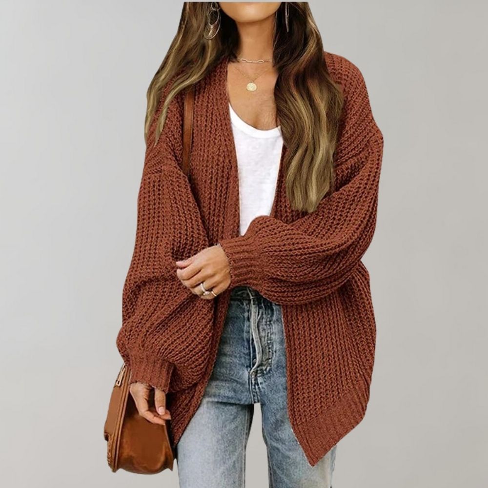 Eleganter Cardigan mit offener Front in Kaffee