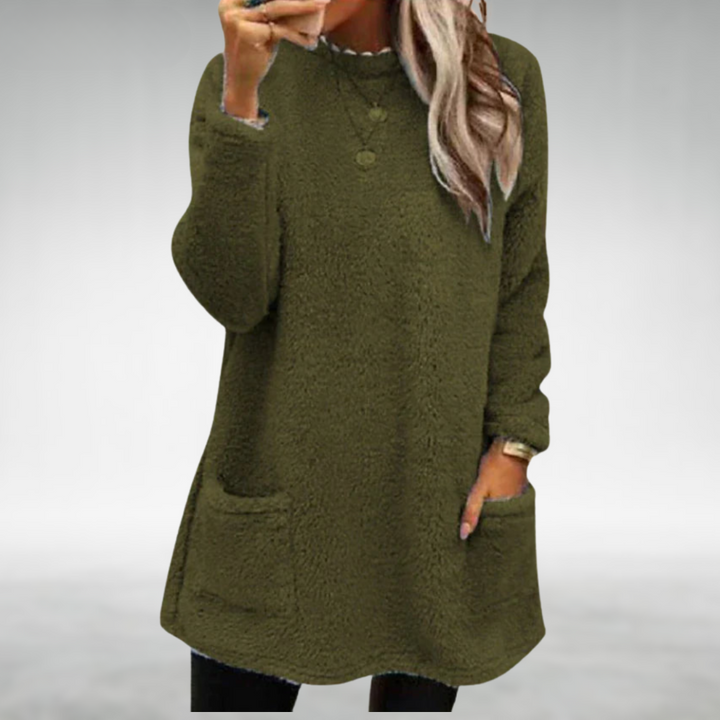 Eleganter Damen Longline Pullover für Herbst in Army Green