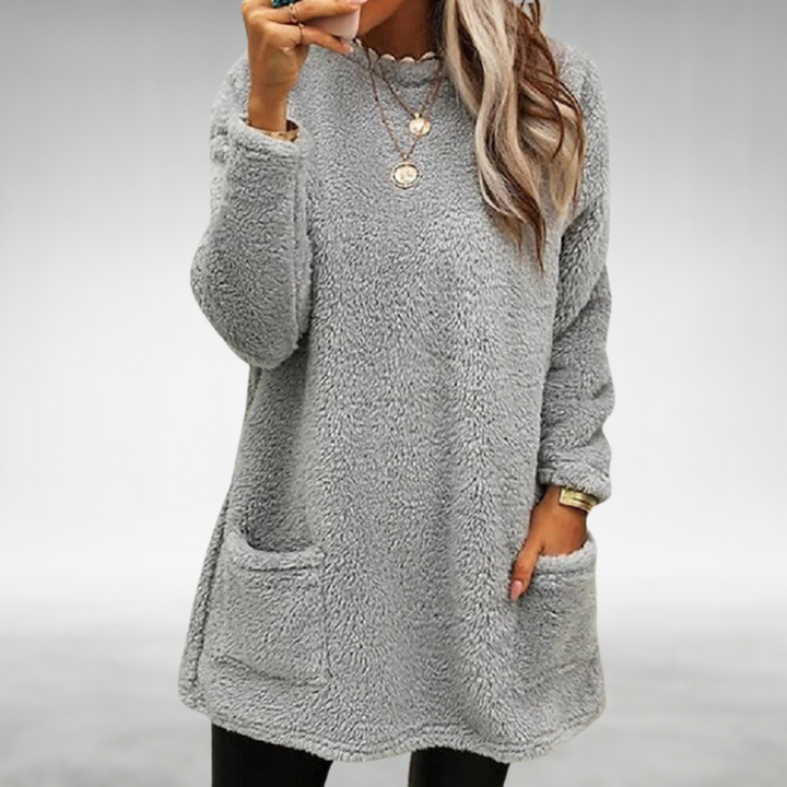 Eleganter Damen Longline Pullover für Herbst in Grau