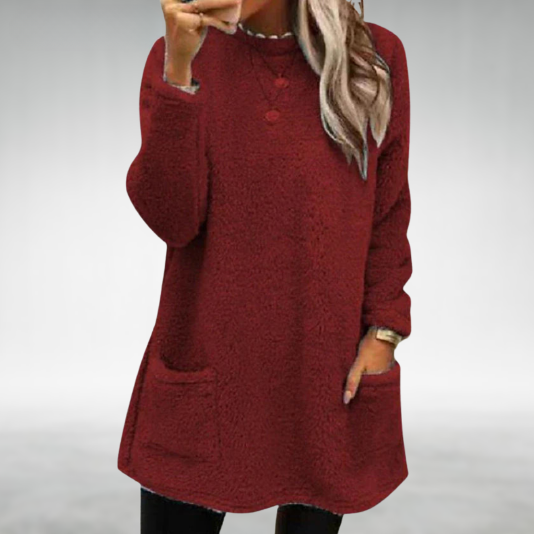Eleganter Damen Longline Pullover für Herbst in Rot