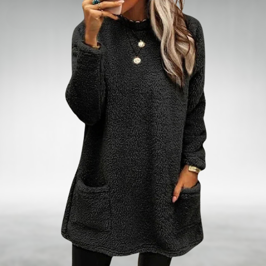 Eleganter Damen Longline Pullover für Herbst in Schwarz