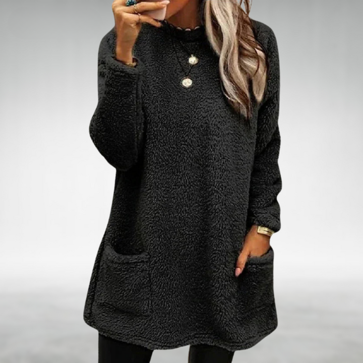 Eleganter Damen Longline Pullover für Herbst in Schwarz