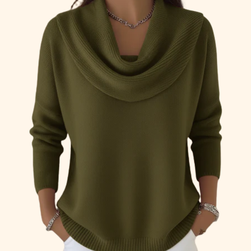 Eleganter Damen Pullover im Lagenlook in Grün
