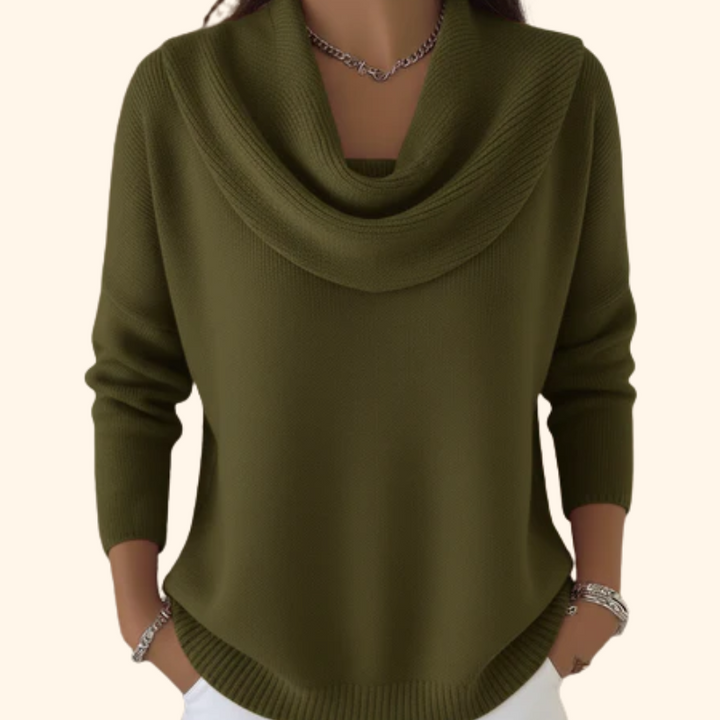 Eleganter Damen Pullover im Lagenlook in Grün