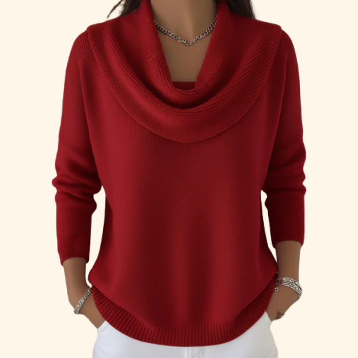 Eleganter Damen Pullover im Lagenlook in Rot