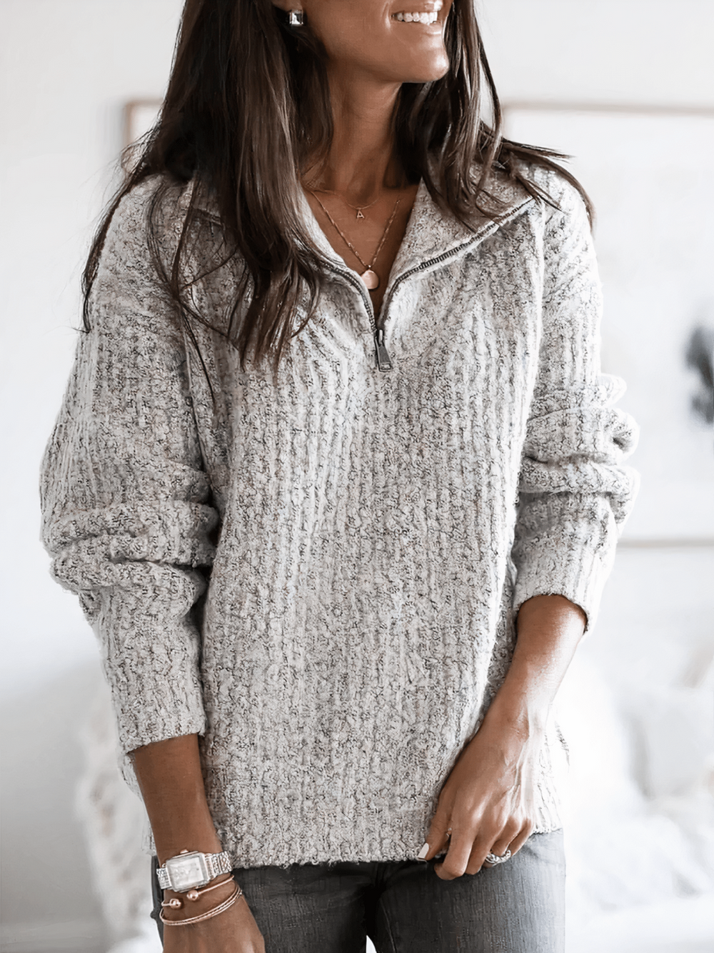Eleganter Damen Pullover klassisch zeitlos in Grau