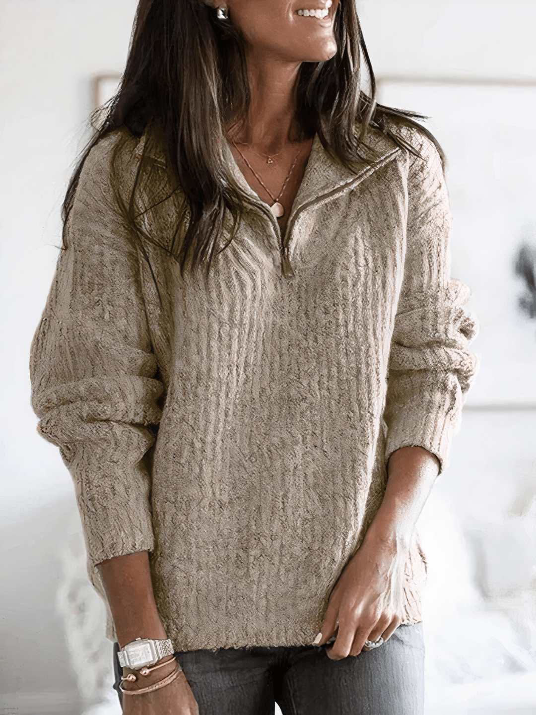 Eleganter Damen Pullover klassisch zeitlos in Khaki