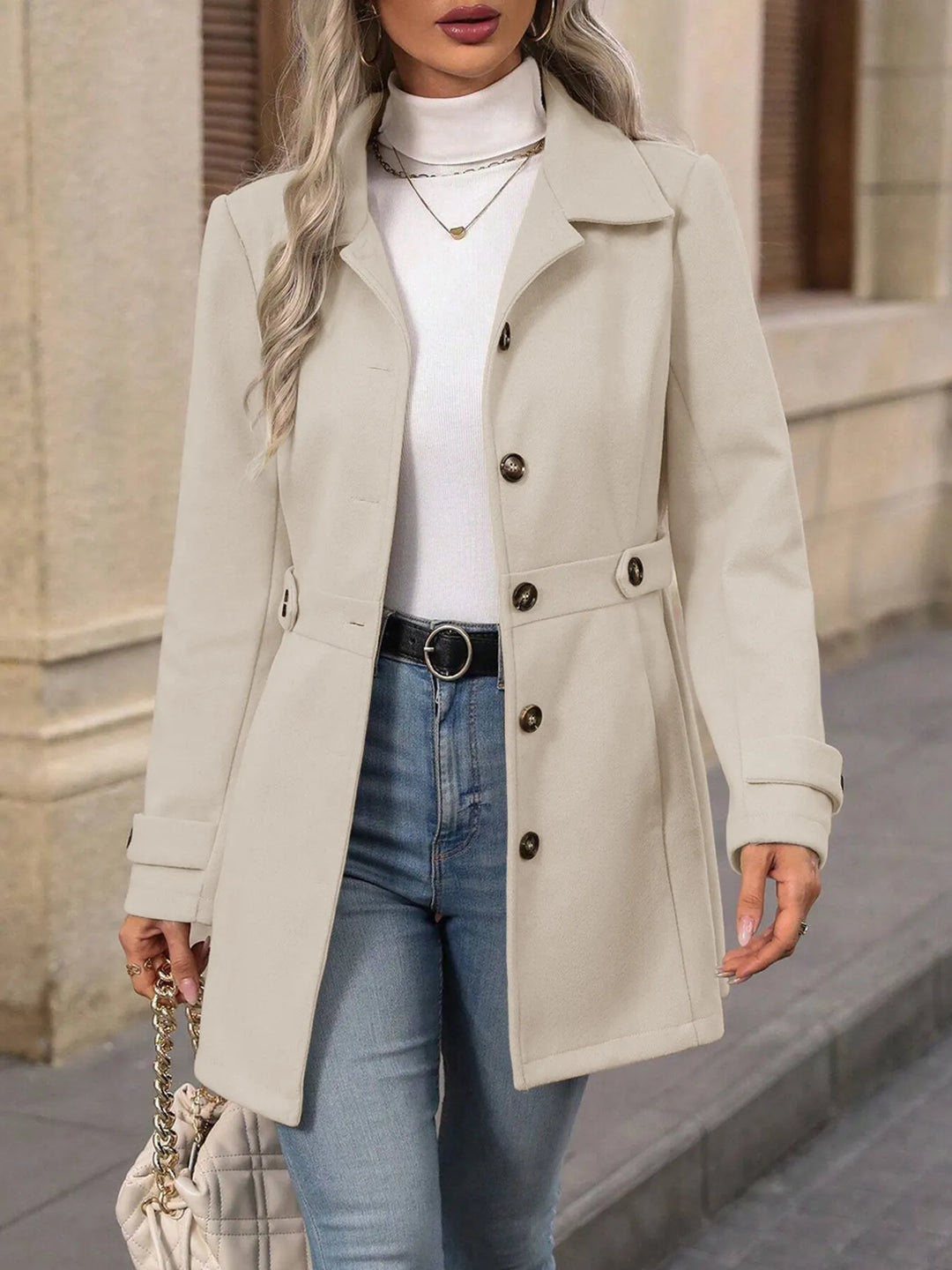 Eleganter Damen Trenchcoat mit Gürtel für Herbst (3)